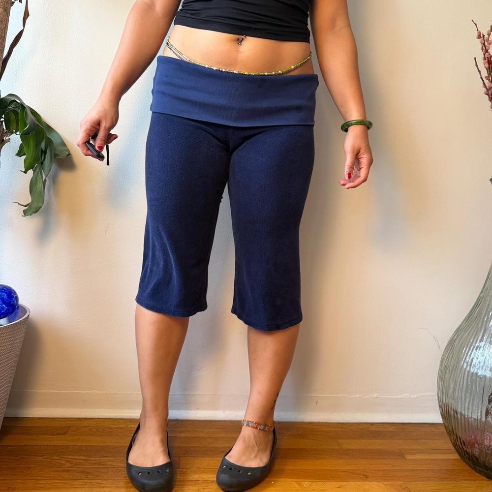Juicy Couture Vintage Y2K Navy Blue Terrycloth Foldover Capri Gauchos Medium